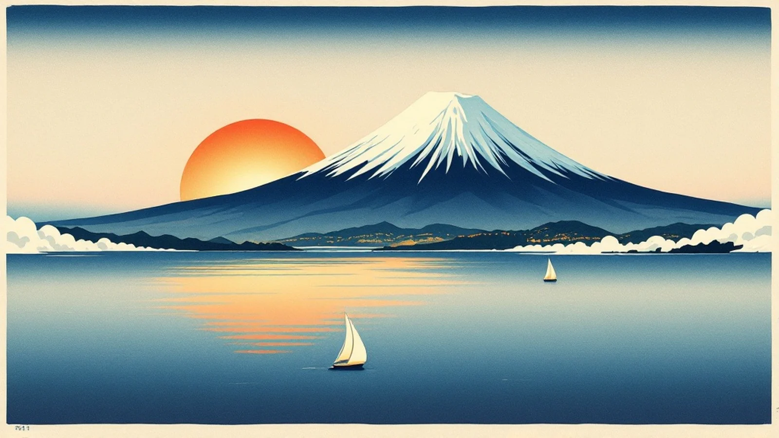 Grabado japonés ukiyo-e: el monte Fuji sobre el mar